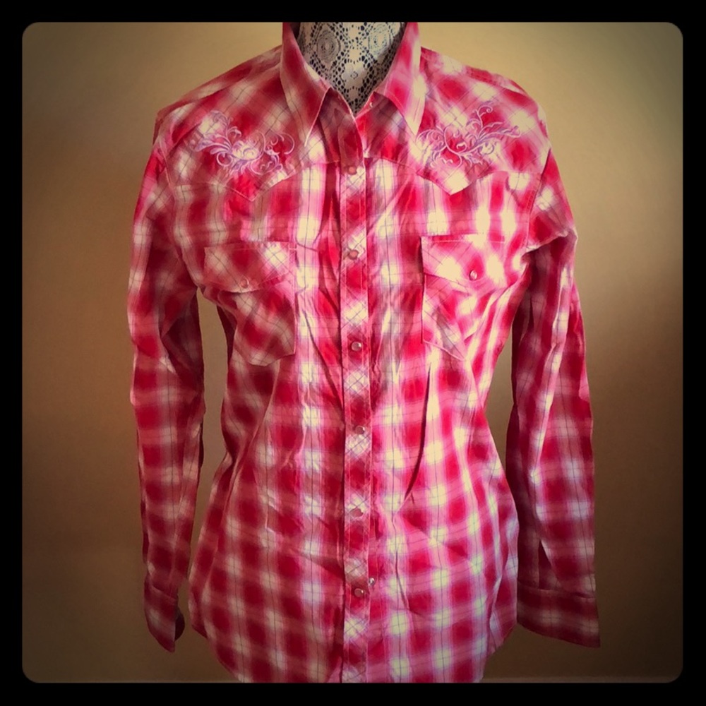 Pink plaid country and western shirt